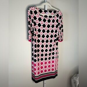 Eliza J Vintage Geometric Patterned Pink and Black Dress